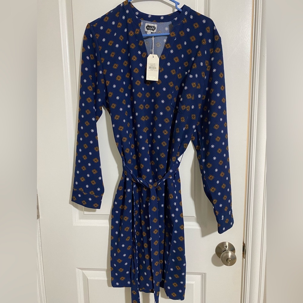 Mud Pie Navy and Gold Patterned Long Sleeve Dress